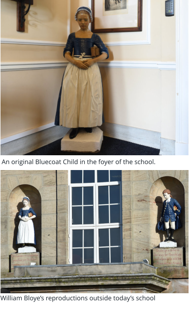 An original Bluecoat Child in the foyer of the school. William Bloye’s reproductions outside today’s school